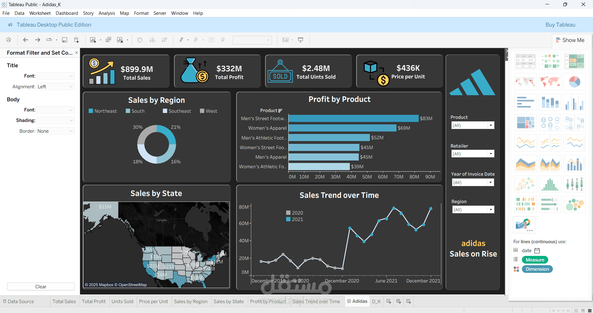 (Tableau)Adidas Sales Dashboard