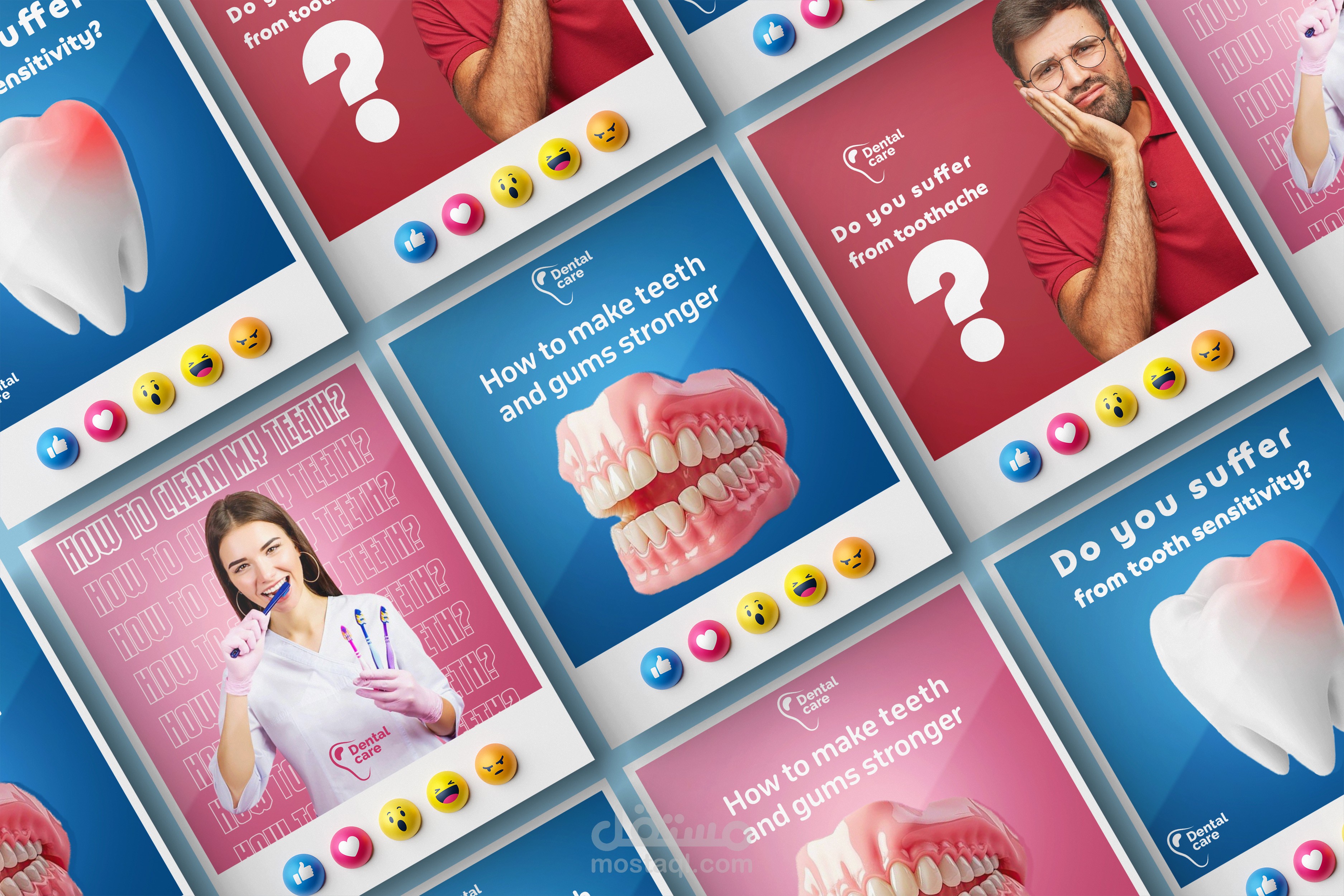 تصميم منشورات سوشيال ميديا لعيادة أسنان Social Media Posts Design for a Dental Clinic