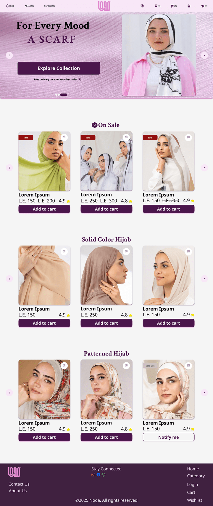 تصميم واجهة متجر منتجات طرح نسائية – Noqa