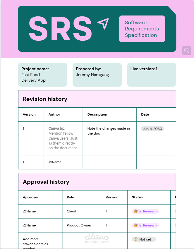عمل srs document  باحترافية