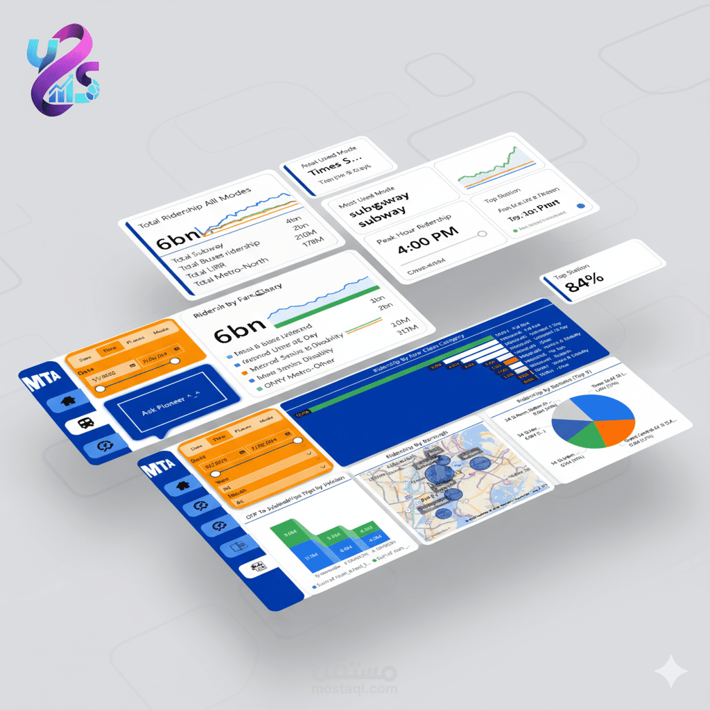 تصميم Dashboard تفاعلي يوضح اتجاهات ركاب مترو نيويورك باستخدام Power BI