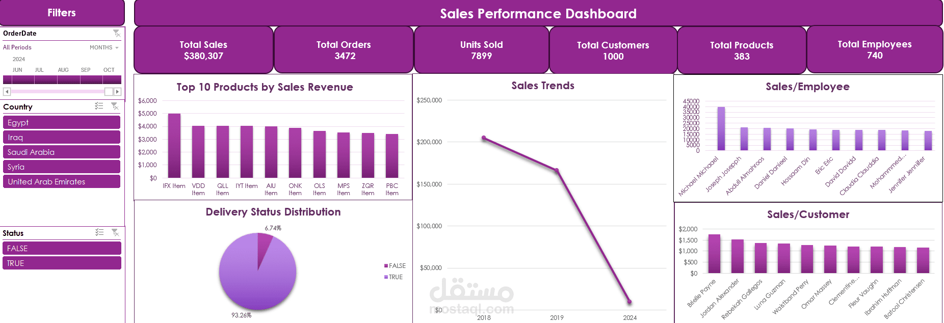 Company's Sales Performance Dashboard باستخدام Excel