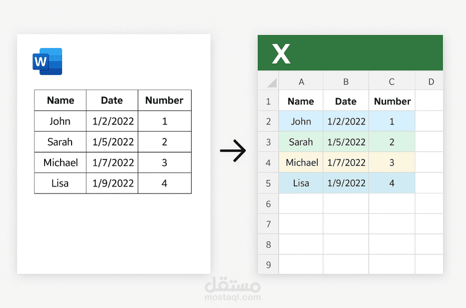 تحويل ملفات من word الي excel