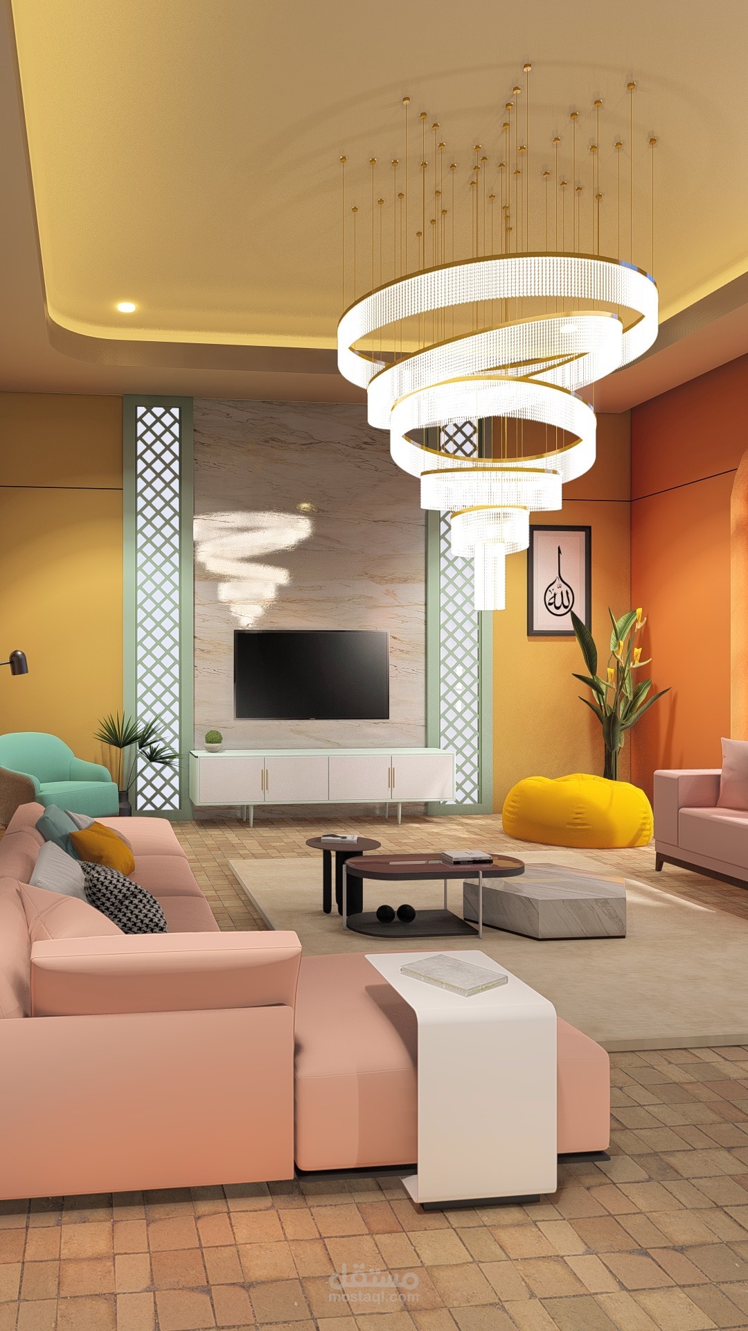 تصميم داخلي عصري لغرفة معيشة أنيقة