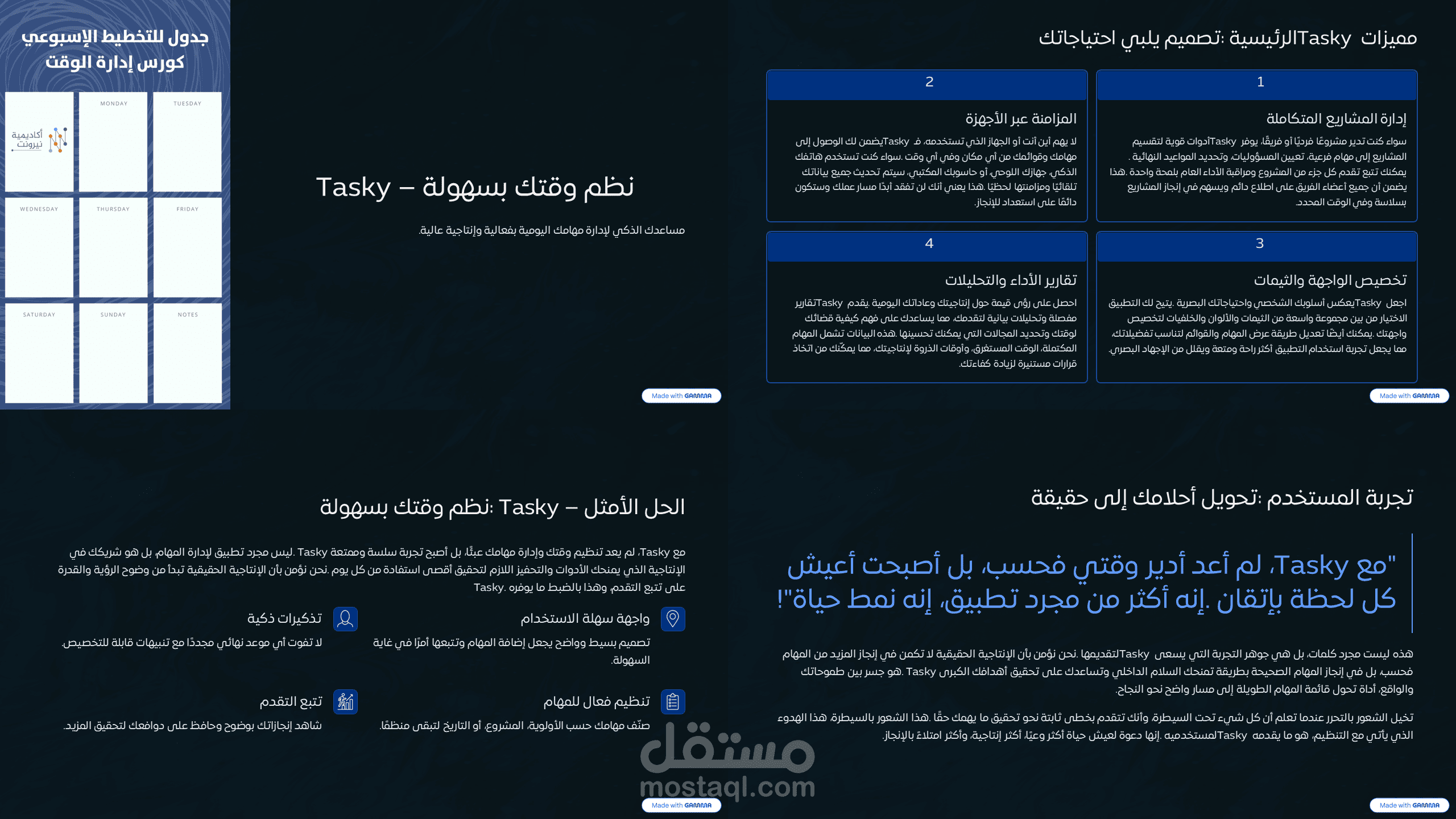 عرض تقديمي تسويقي لتطبيق Tasky: تعزيز الإنتاجية بتصميم جذاب