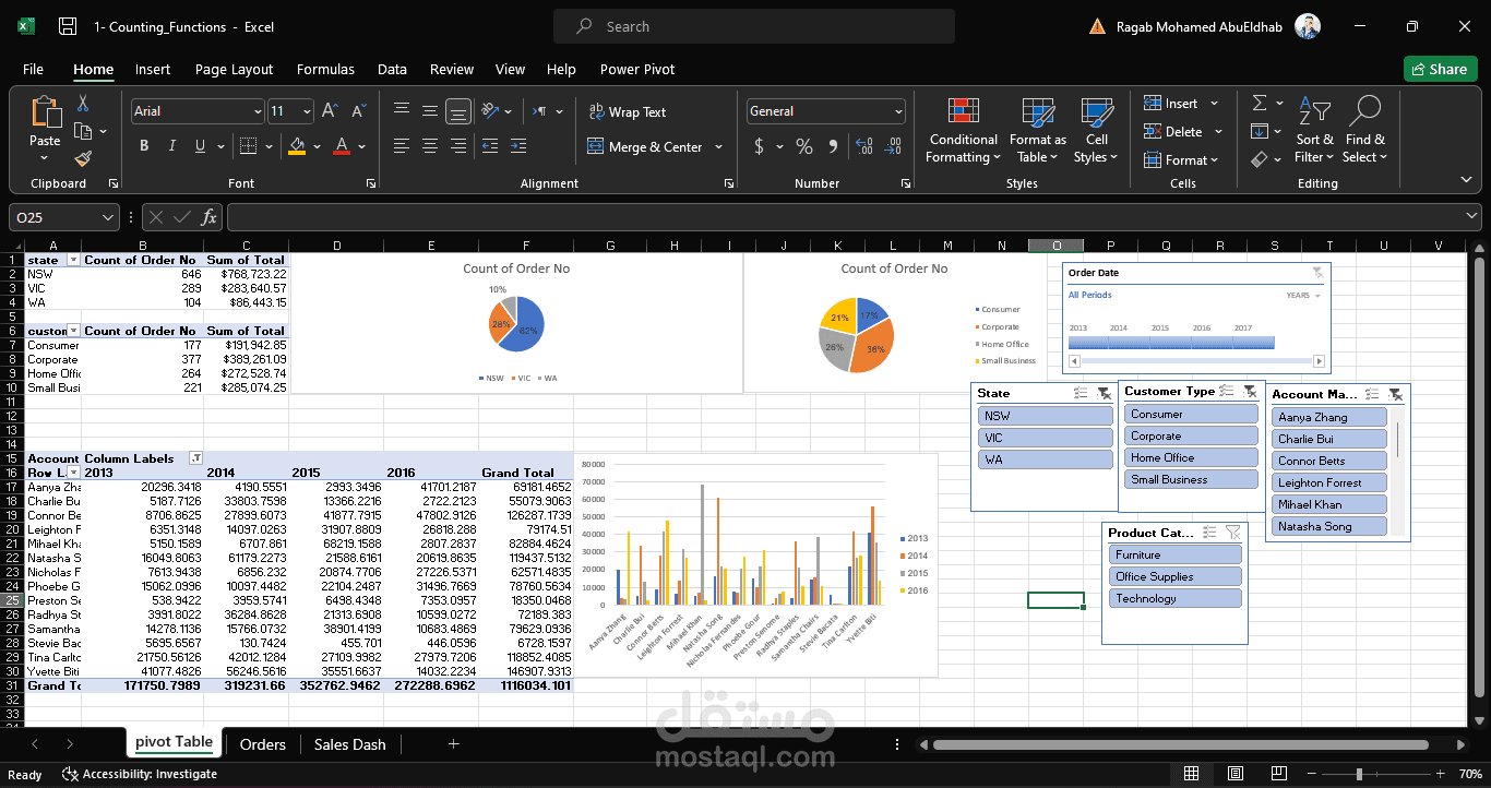 "إنشاء Dashboard تفاعلي على Excel مع تحليل متقدم"