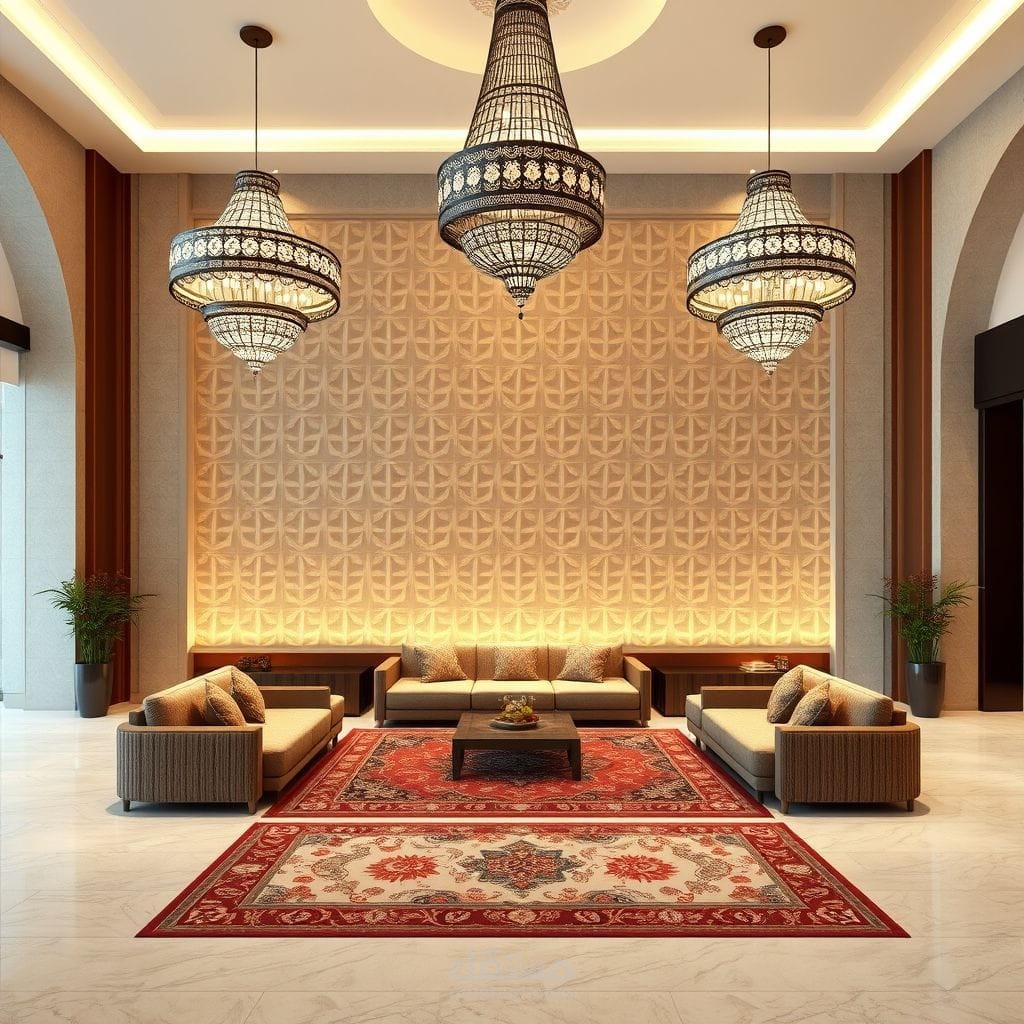 نقاء تراثي تصميم الصالة الرئيسية في فيلا على الطراز العربي المعاصر