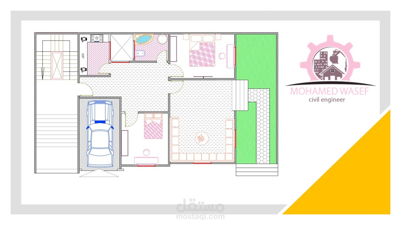 تصميم معماري وانشائي لقطعة ارض 350 م2