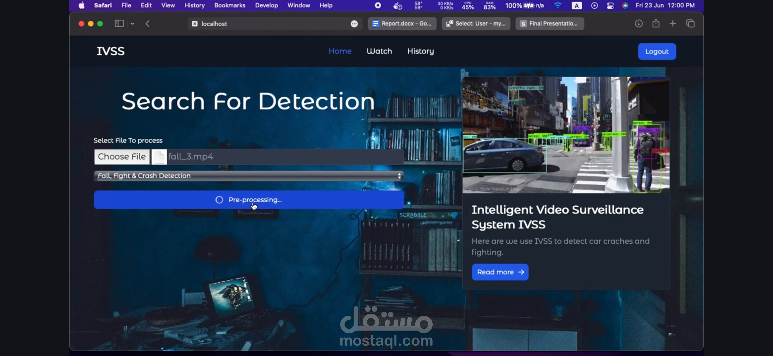 smart video surveillance system that integrates machine learning for object detection and tracking, alongside web development for for user interaction and monitoring.