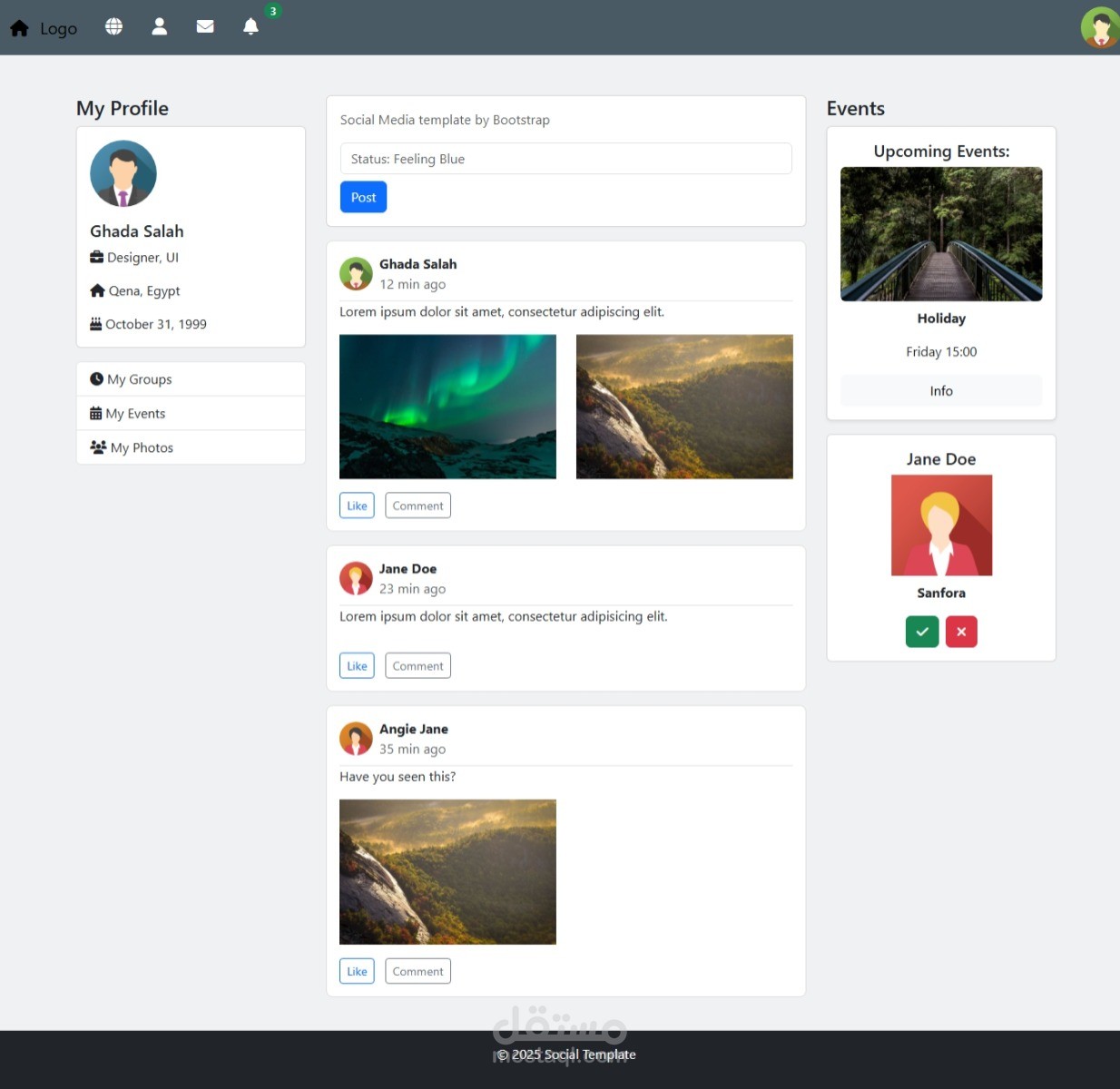 تصميم صفحة  Social Media كاملة بكود نظيف ومرتب باستخدام HTML, CSS3, Bootstrap