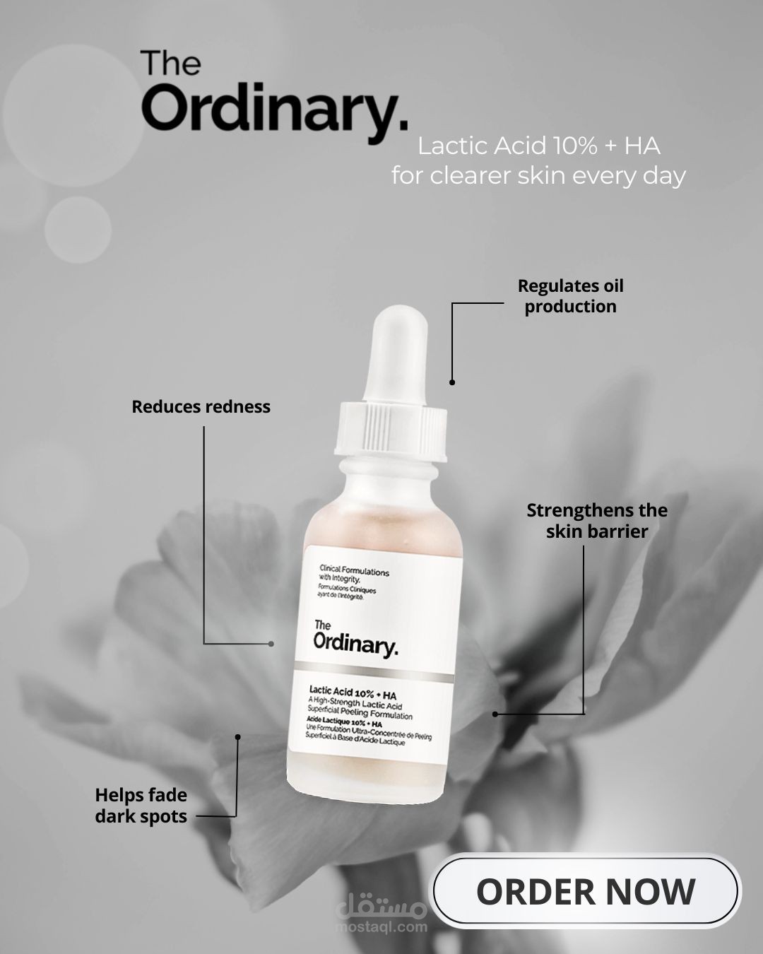 تصميم إعلاني لمنتج The Ordinary – Lactic Acid 10% + HA
