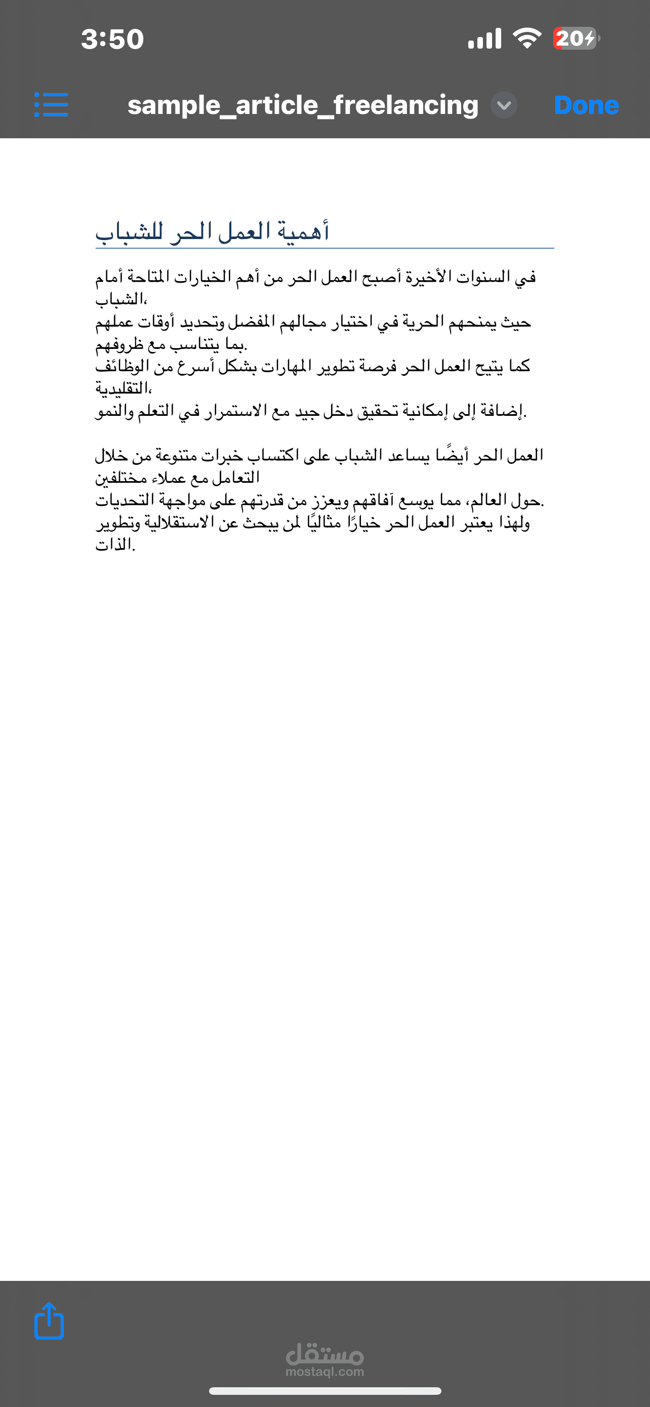 مقال تجريبي حول أهمية العمل الحر لدى شباب