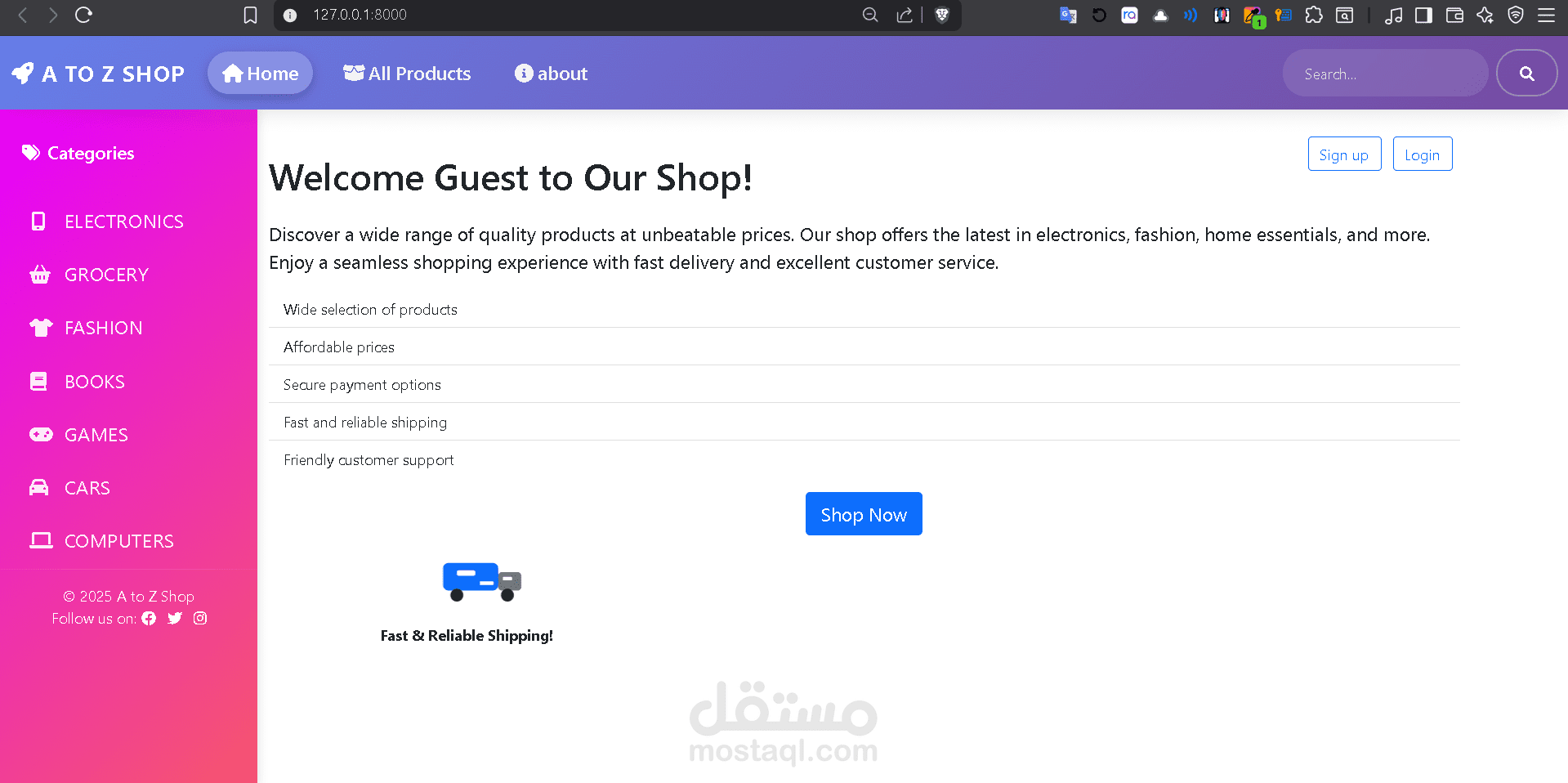 موقع لبيع المنتجات عبر الإنترنت.