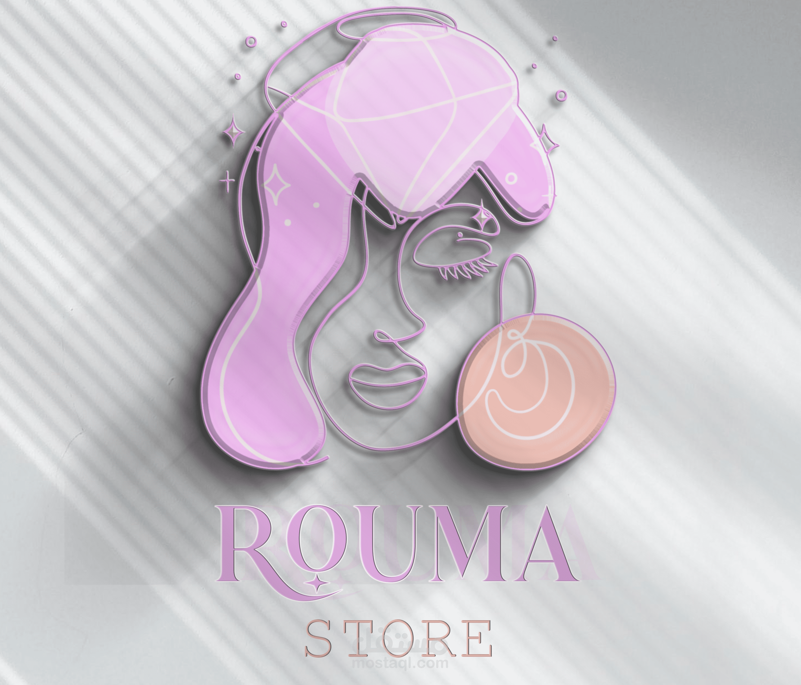 تصميم هوية بصرية كاملة وشعار لمتجر أزياء إلكتروني (ROUMA STORE) مع تطبيقات السوشيال ميديا.