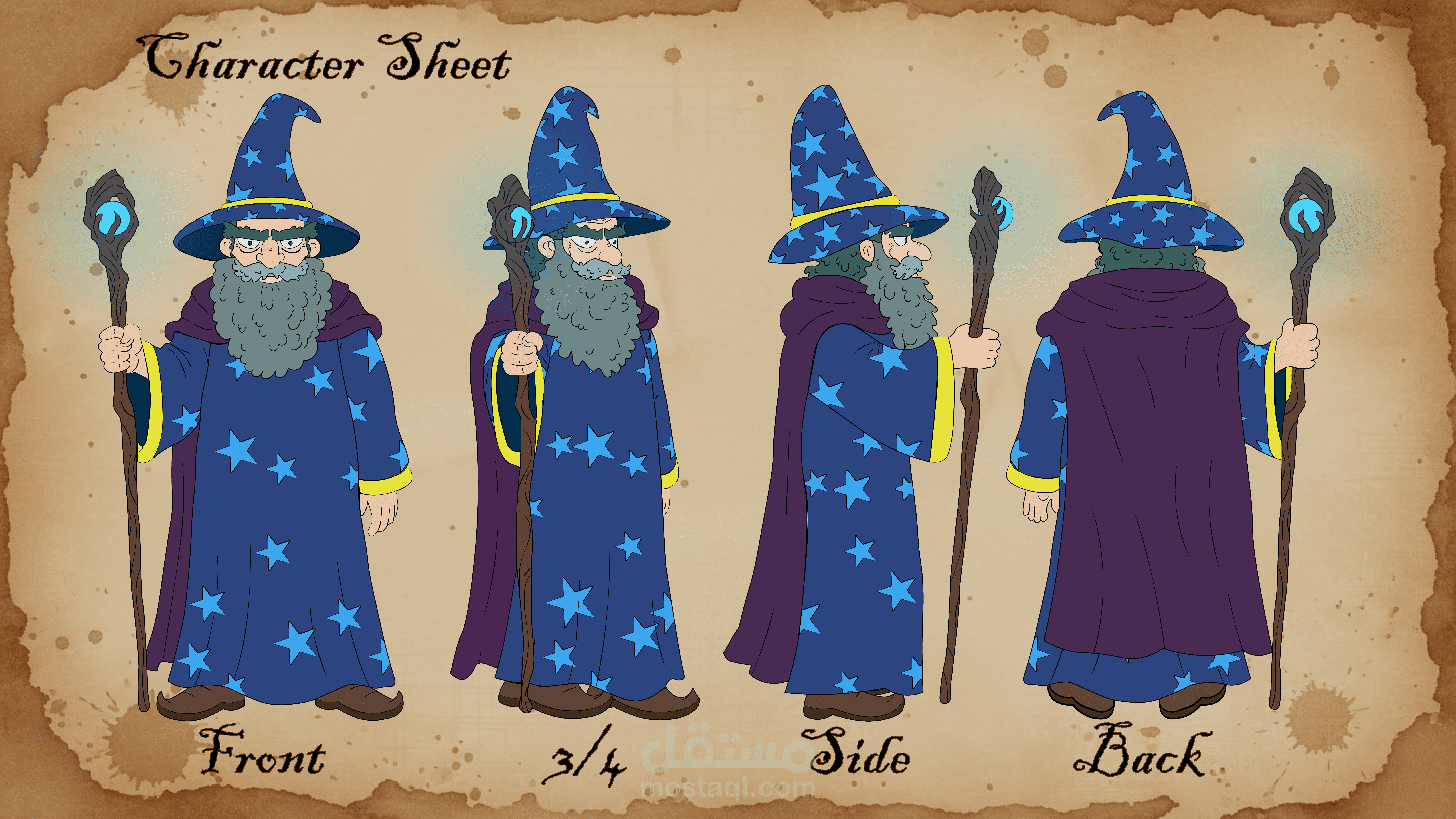 تصميم شخصية ثنائية الأبعاد كاملة (Character Design Sheet) – Eldric Thornewood