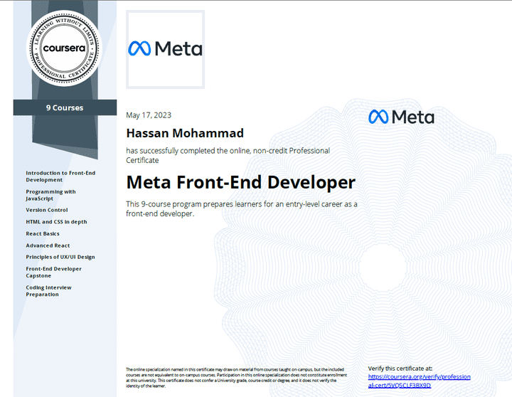 Meta Certificate