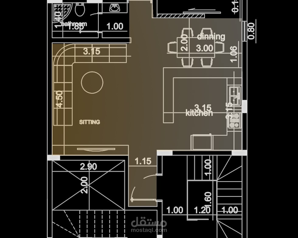 صالة جلوس مع طعام ومطبخ / Livingroom/Dining and Kitchen in KSA