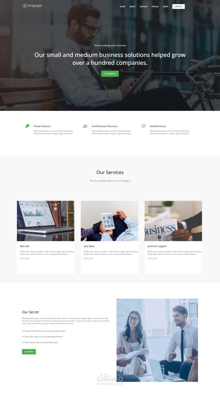 تصميم واجهة موقع شركة أعمال (Business Landing Page)