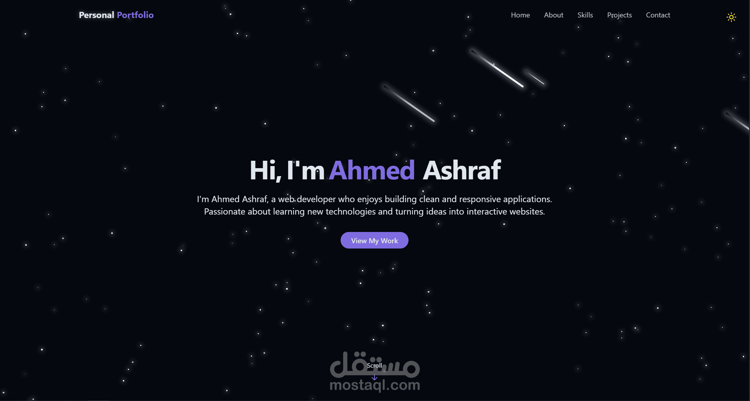 موقع بورتفوليو شخصي تفاعلي – React / Tailwind CSS