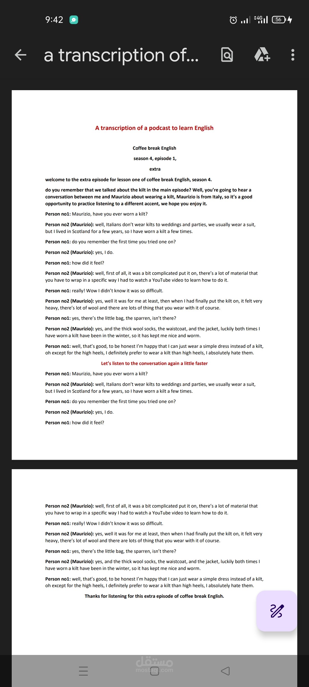 A transcription for a podcast