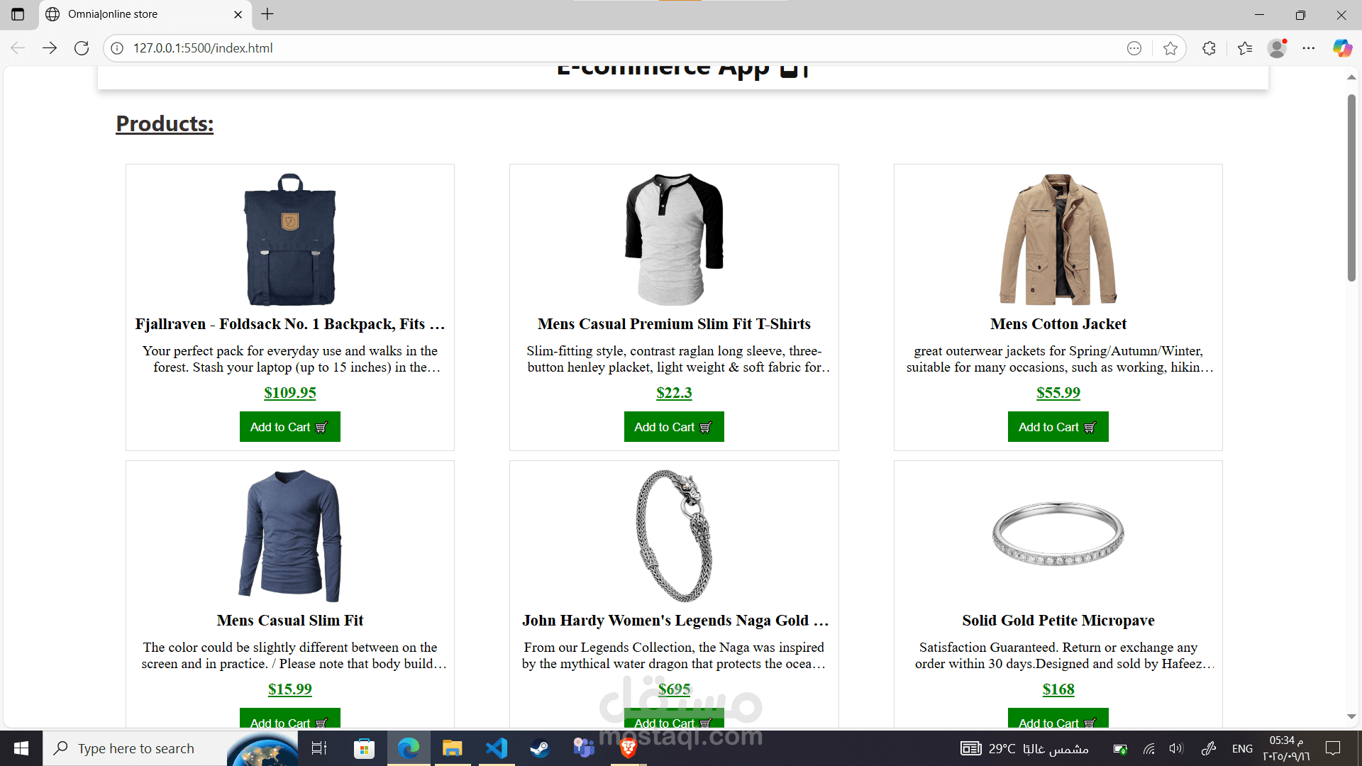 ecommerce store page  by html&css&javascript and using localstorage