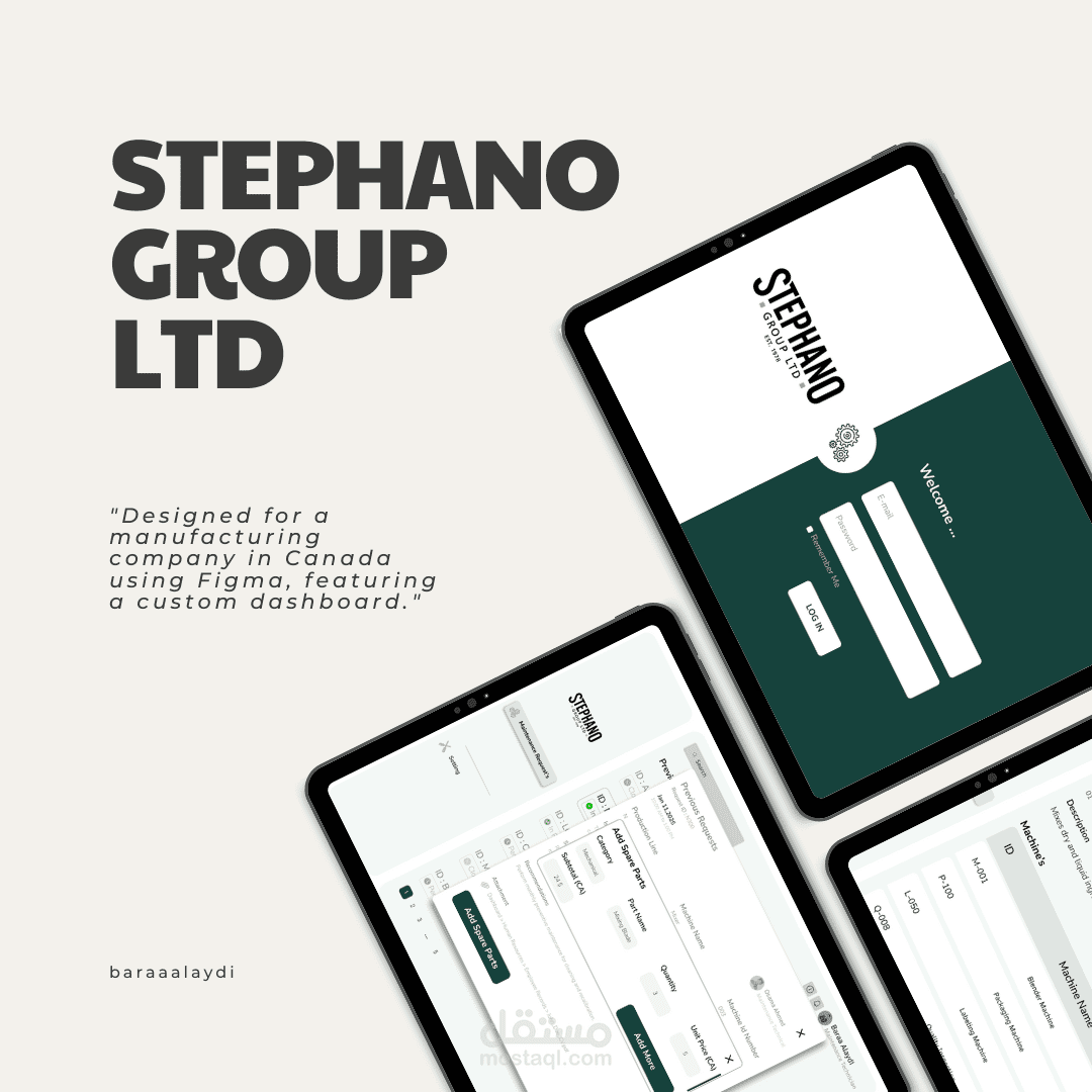 تصميم واجهات Dashboard احترافية لشركة Stefano Group