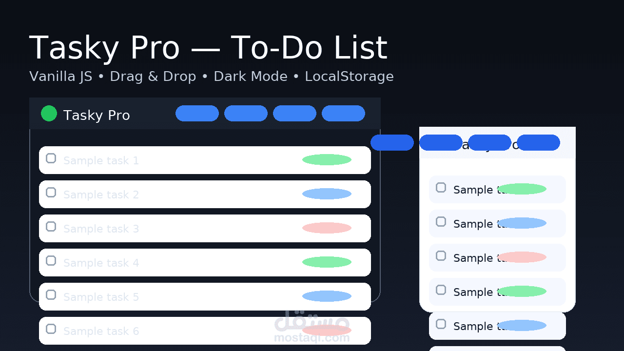 Tasky Pro – تطبيق ويب لإدارة المهام (To-Do List) باستخدام HTML/CSS/JS