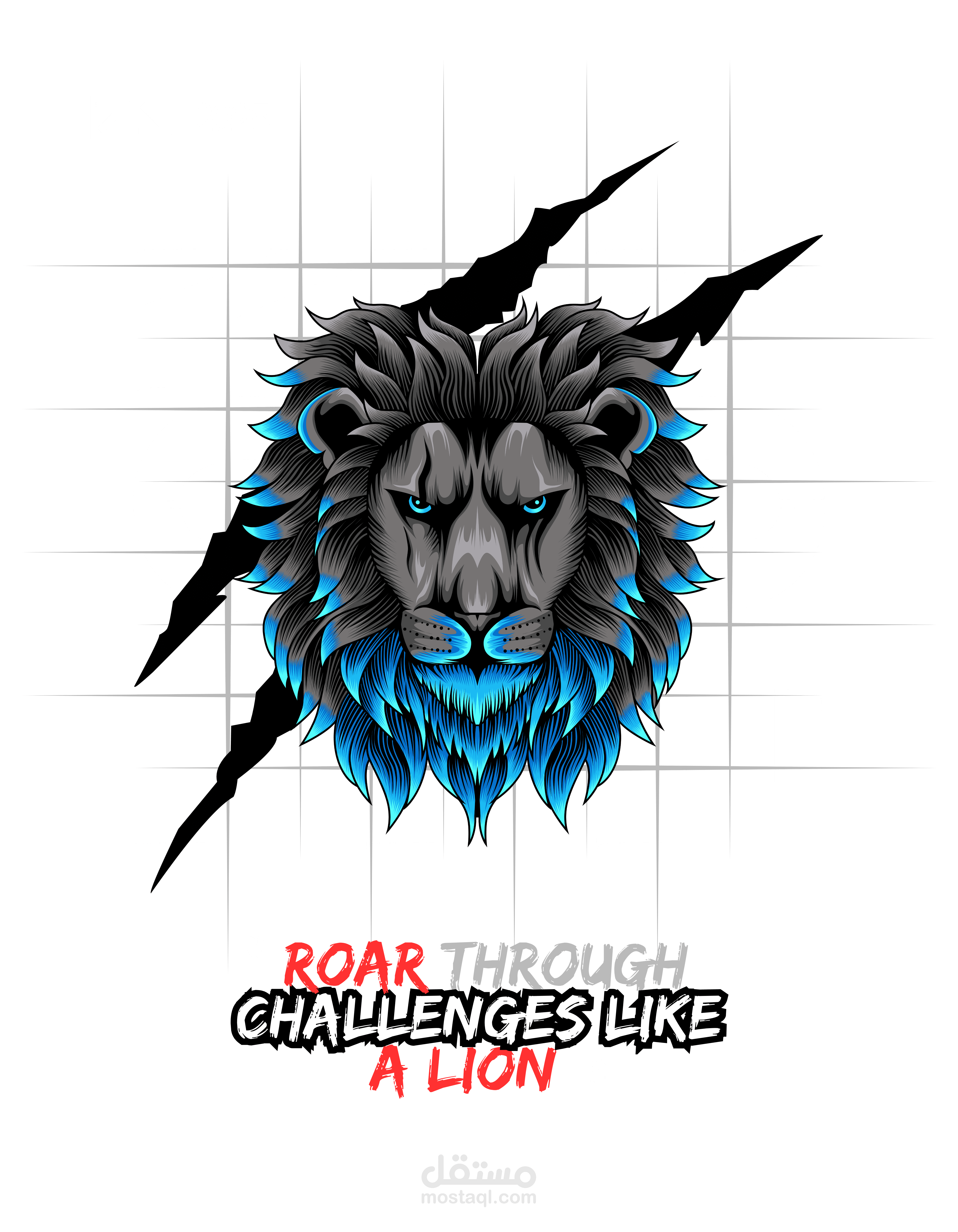 Lion Head with Blue Flames and Bold Quote T-shirt