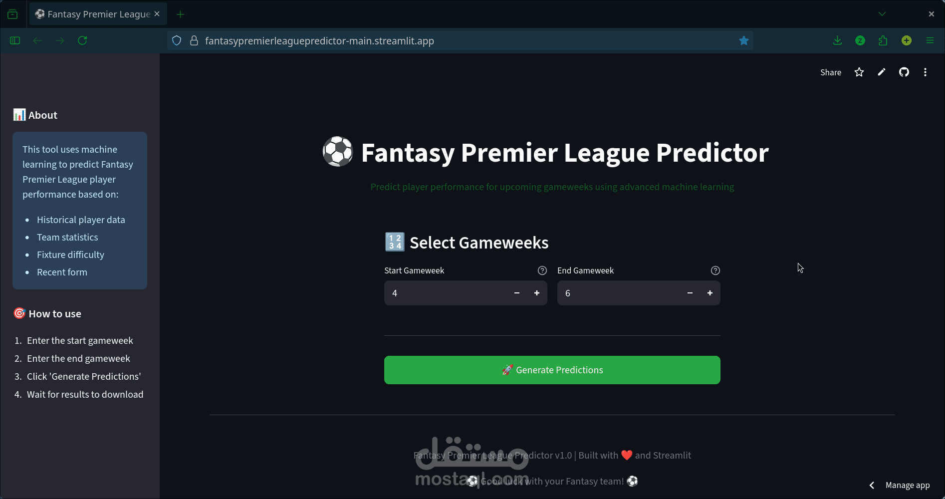 نموذج تنبؤ ذكي لأداء لاعبي فانتازي الدوري الانجليزي باستخدام تعلم الآلة
