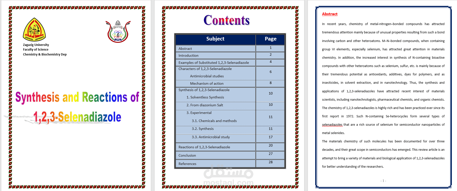 Synthesis and Reactions of 1. 2. 3. Selenadiazole