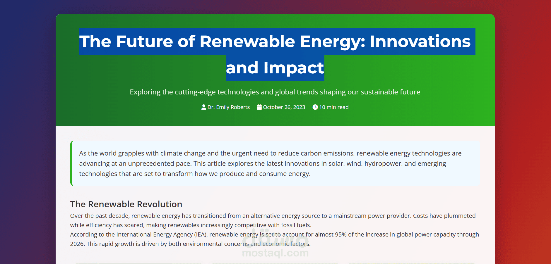 The Future of Renewable Energy: Innovations and Impact
