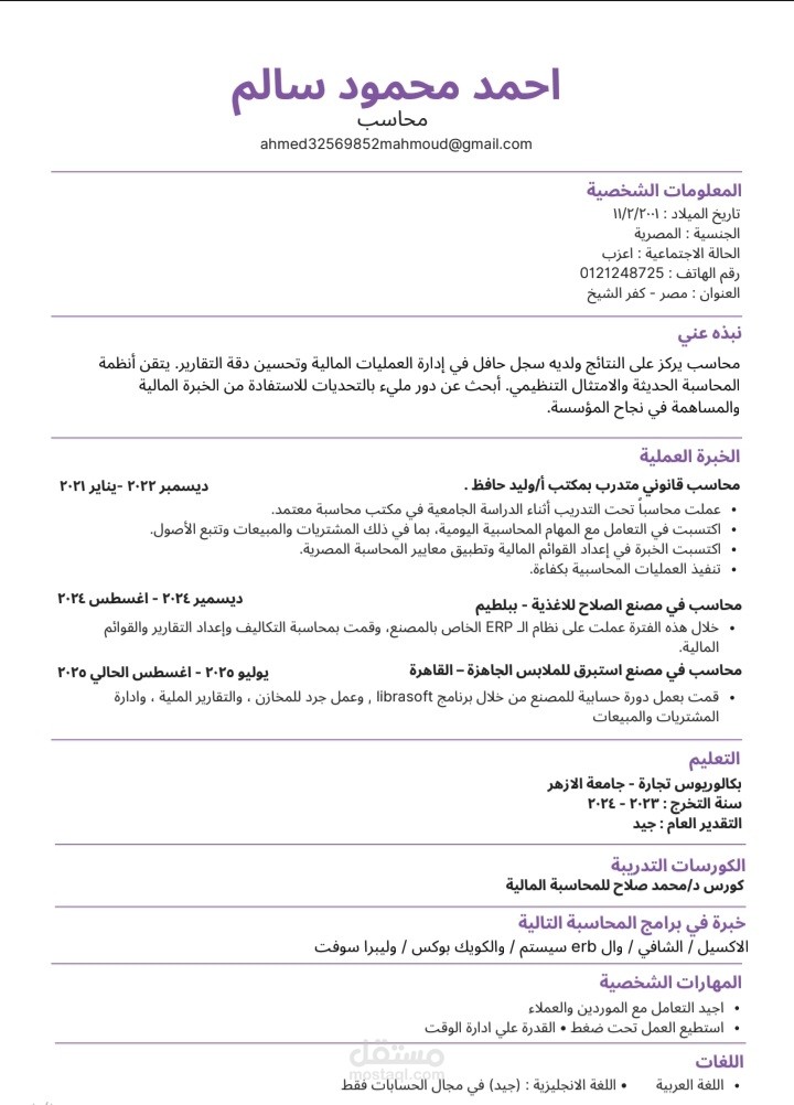 سيرة ذاتية ATS باللغة العربية