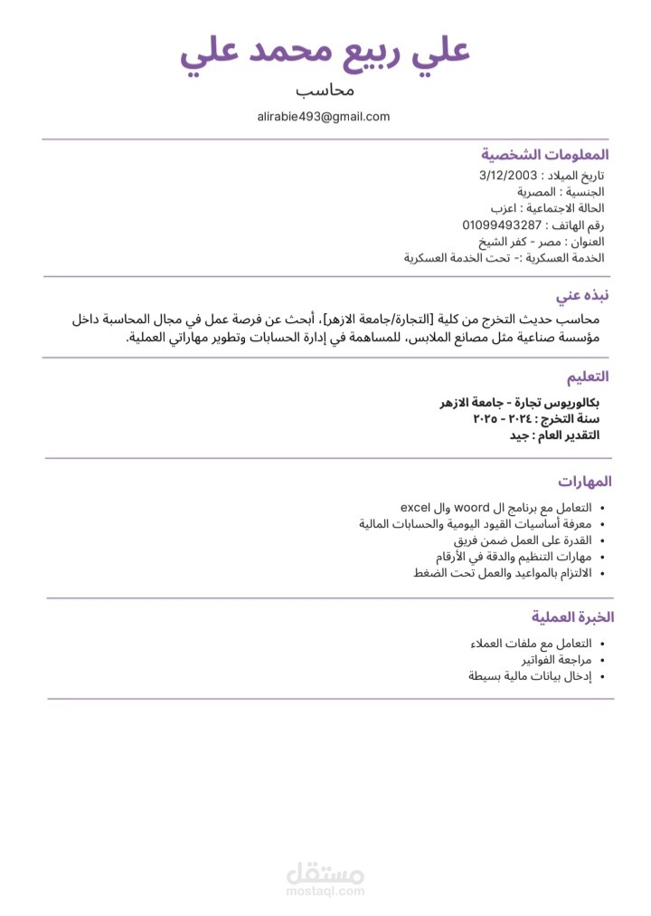 تصميم سير ذاتية ats خريج كلية تجارة