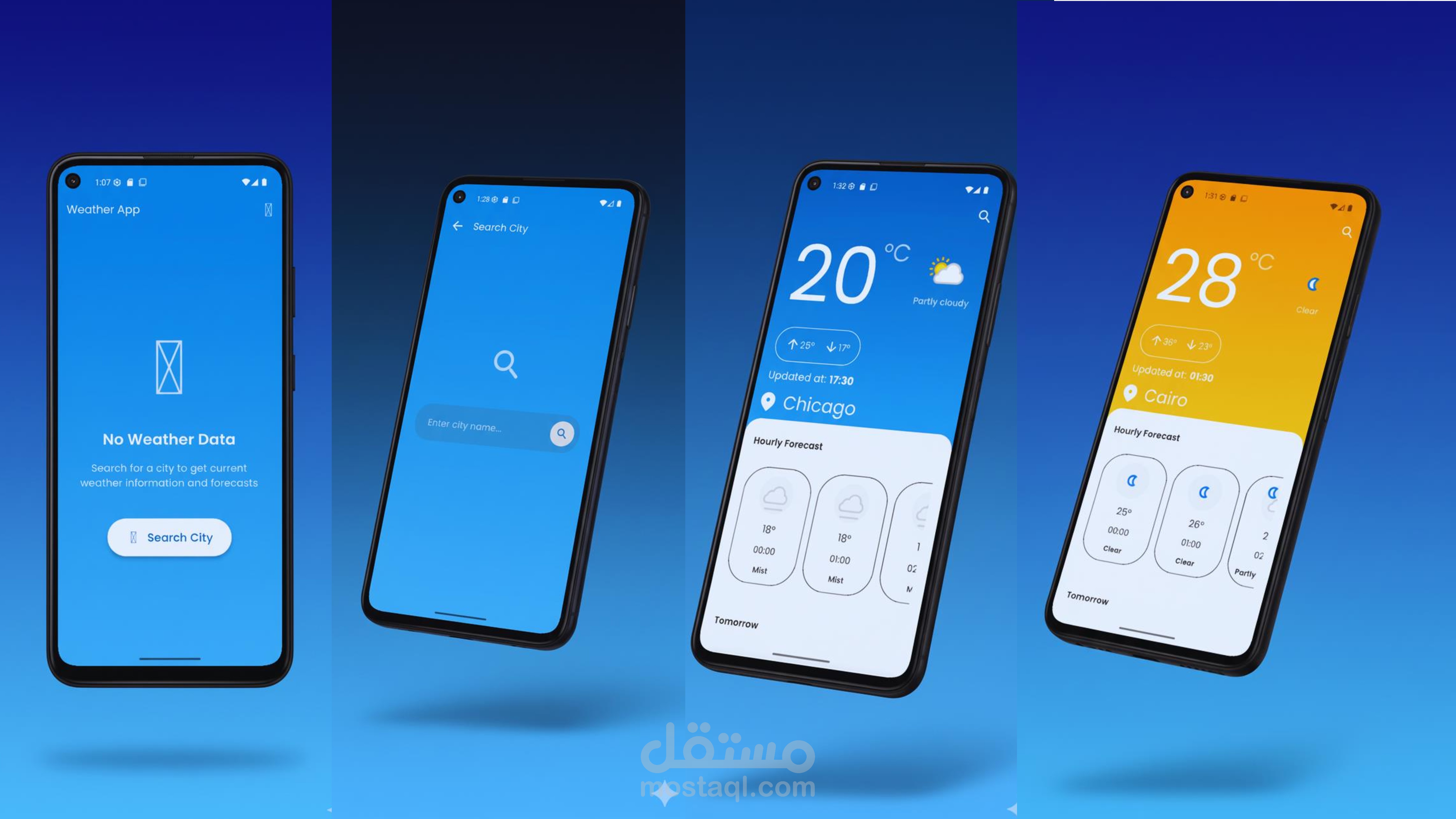 تطبيق لمعرفة الطقس بناء على بلد معين مع تغير لون الخلفية بناء على حالة الطقس