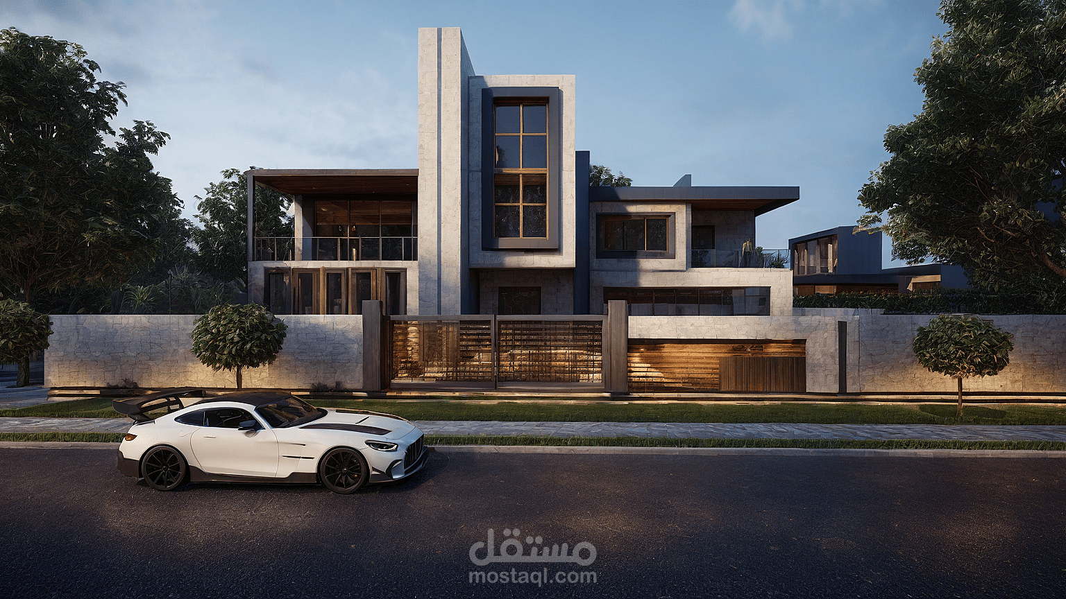 مشروع متكامل لتصميم فيلا سكنية، يبدأ من الفكرة والتصميم الأولي وصولاً إلى الواجهات والإخراج ثلاثي الأبعاد وحتى الإخراج النهائي