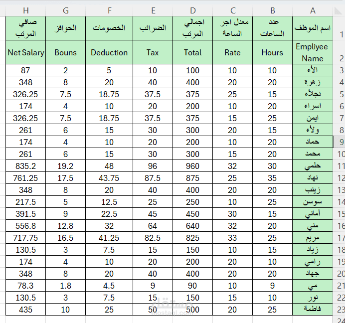 ادخال بيانات ( تنسيق جداول رواتب الموظفين بالشركات )