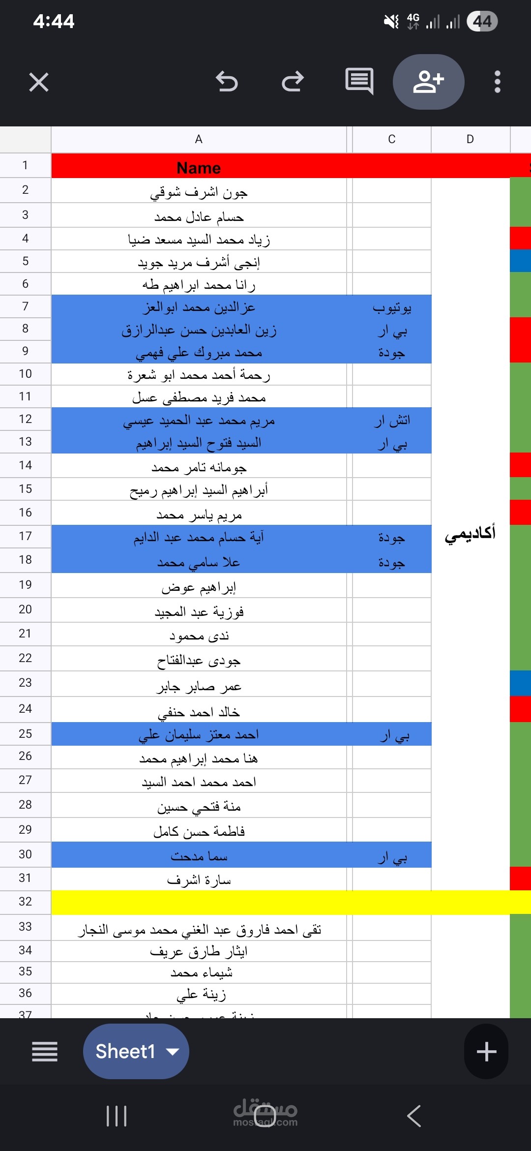 إدخال بيانات باستخدام Excel