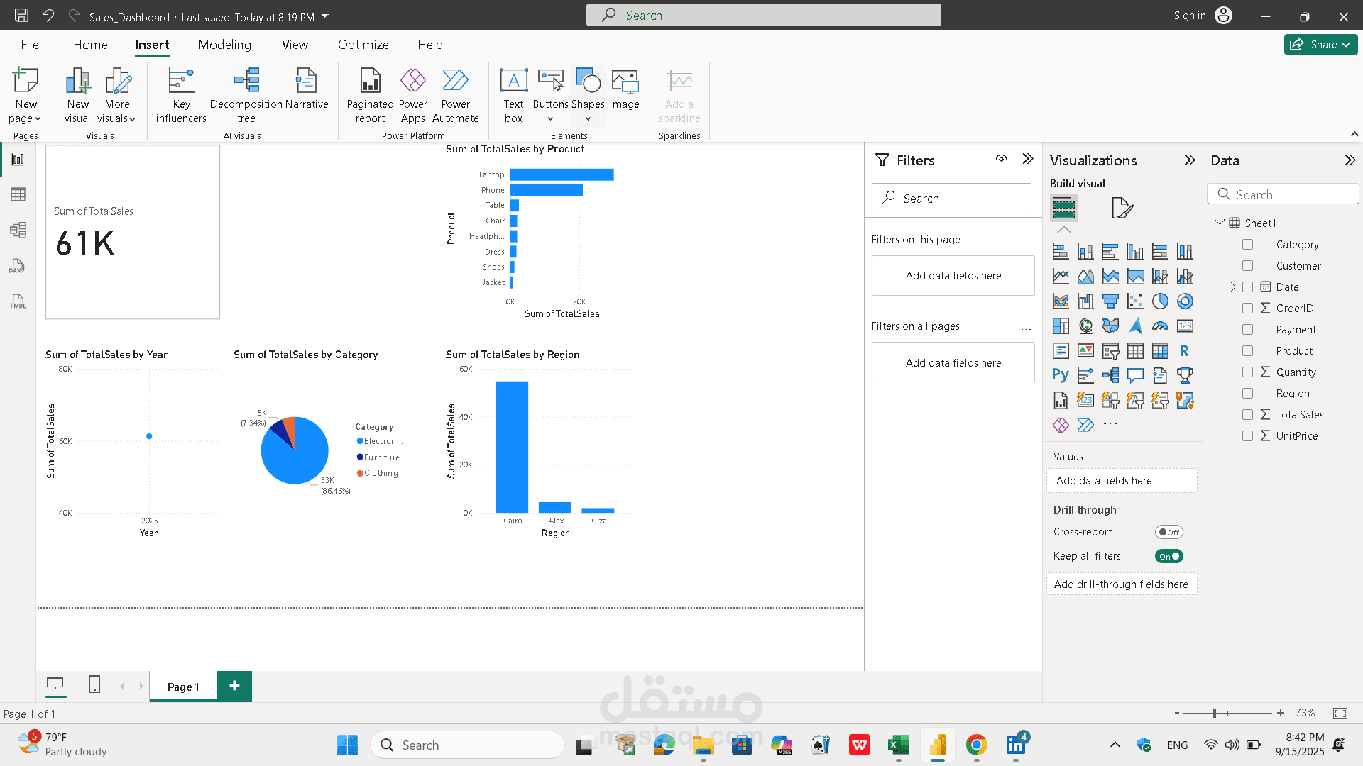 تصميم Dashboard تفاعلي باستخدام Power BI لتحليل المبيعات