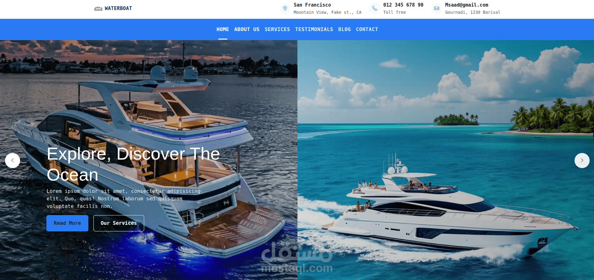 موقع ترويجي لتأجير اليخوت – WaterBoat