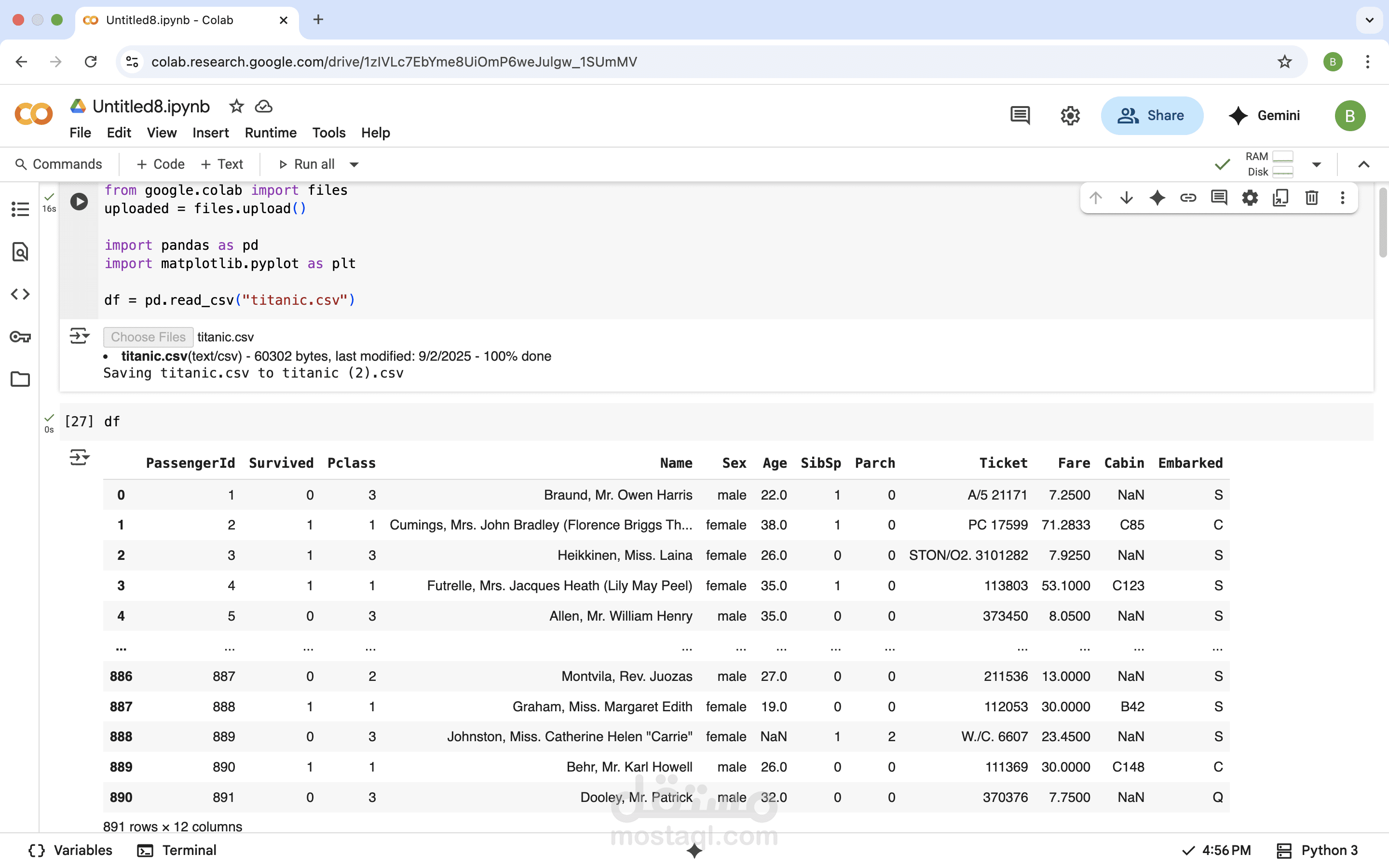 تحليل استكشافي لبيانات ركاب التايتانيك باستخدام Python وPandas وMatplotlib، يتضمن إحصاءات ورسوم بيانية توضح تأثير الفئة والعمر والجنس والتذكرة على فرص النجاة.