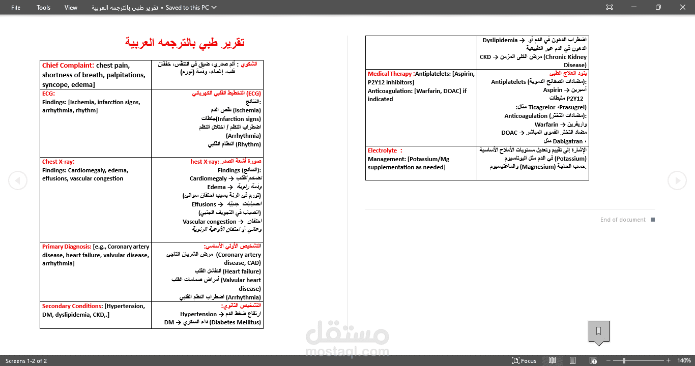 تقرير طبي مترجم