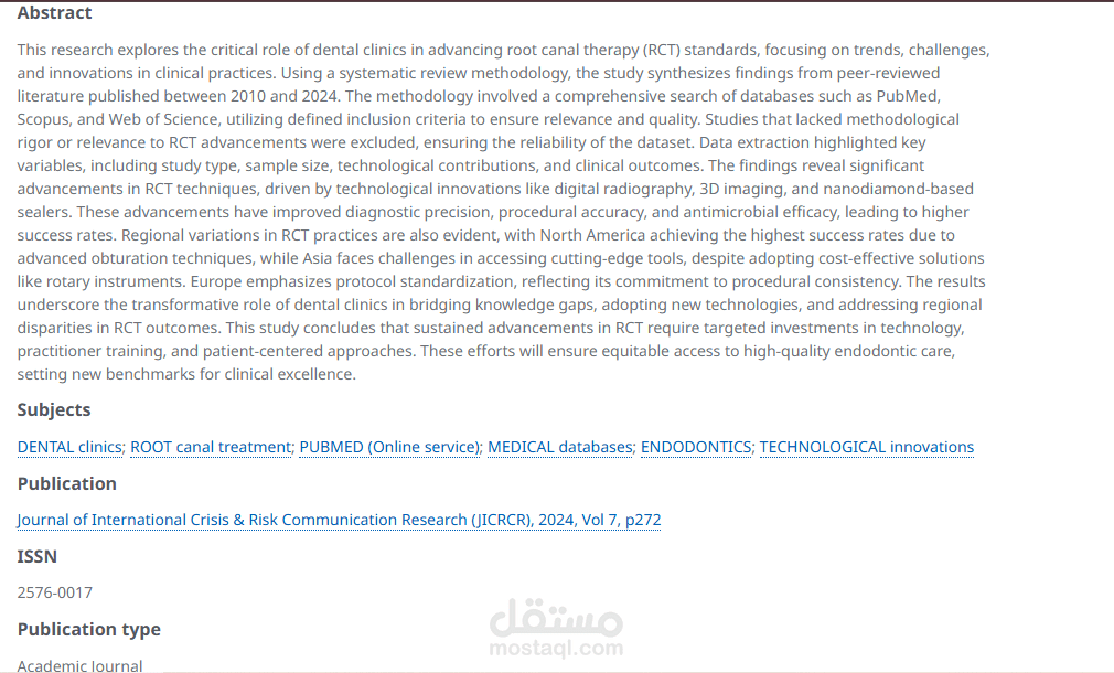 Exploring the Role of Dental Clinics in Advancing Root Canal Therapy Standards: A Theoretical Study