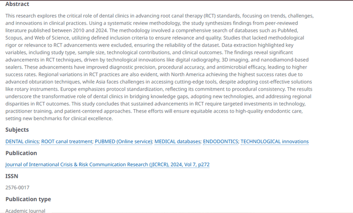 Exploring the Role of Dental Clinics in Advancing Root Canal Therapy Standards: A Theoretical Study