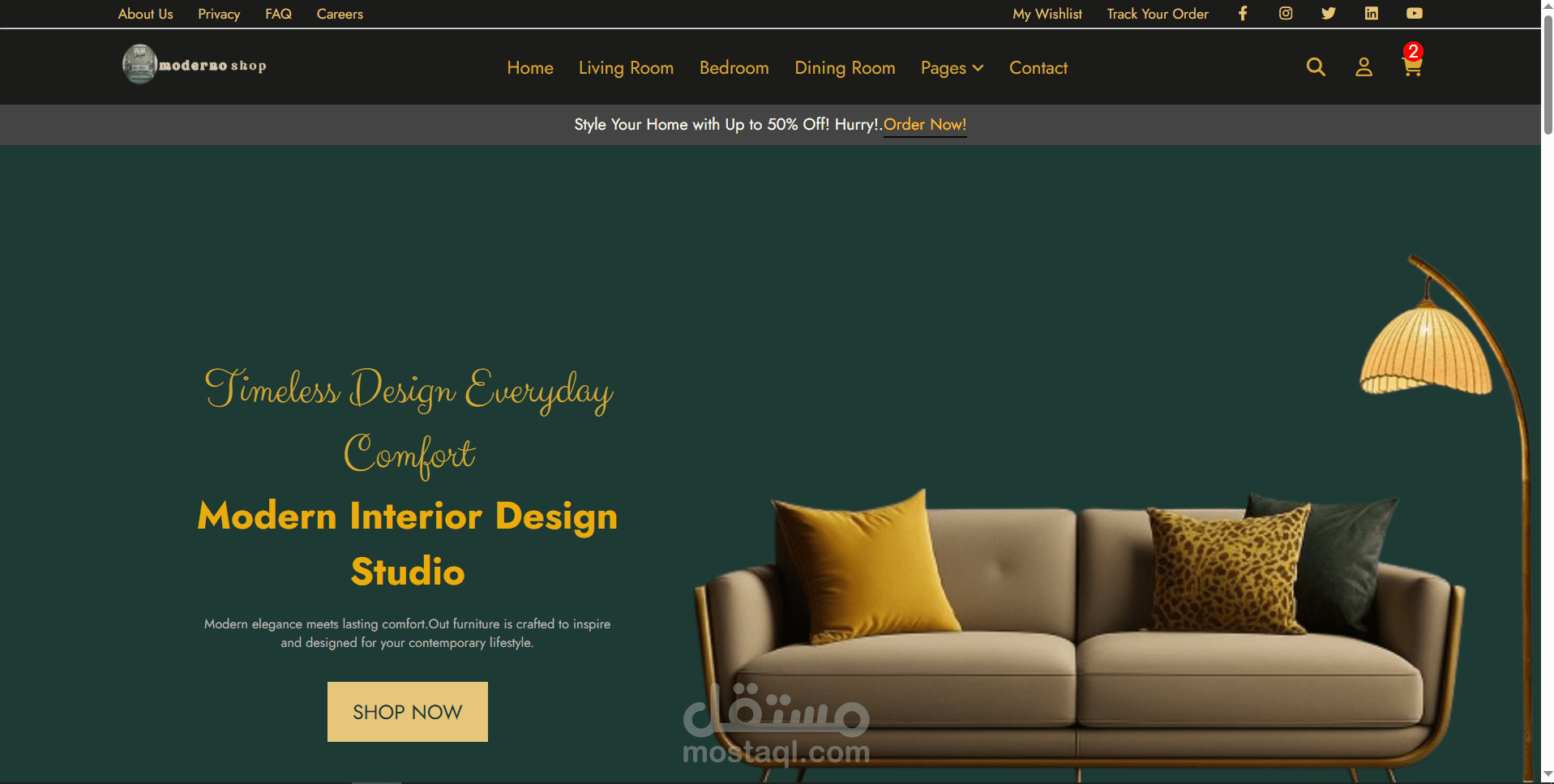 تصميم واجهة متجر إلكتروني للأثاث (Furniture Shop Template)