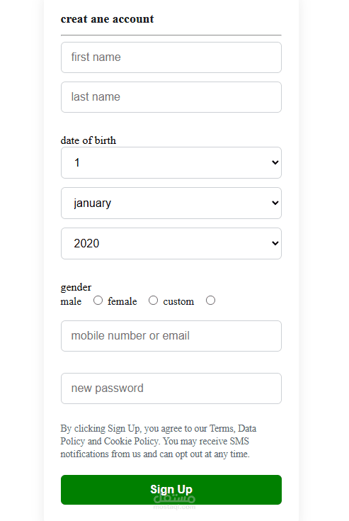 facbook login page