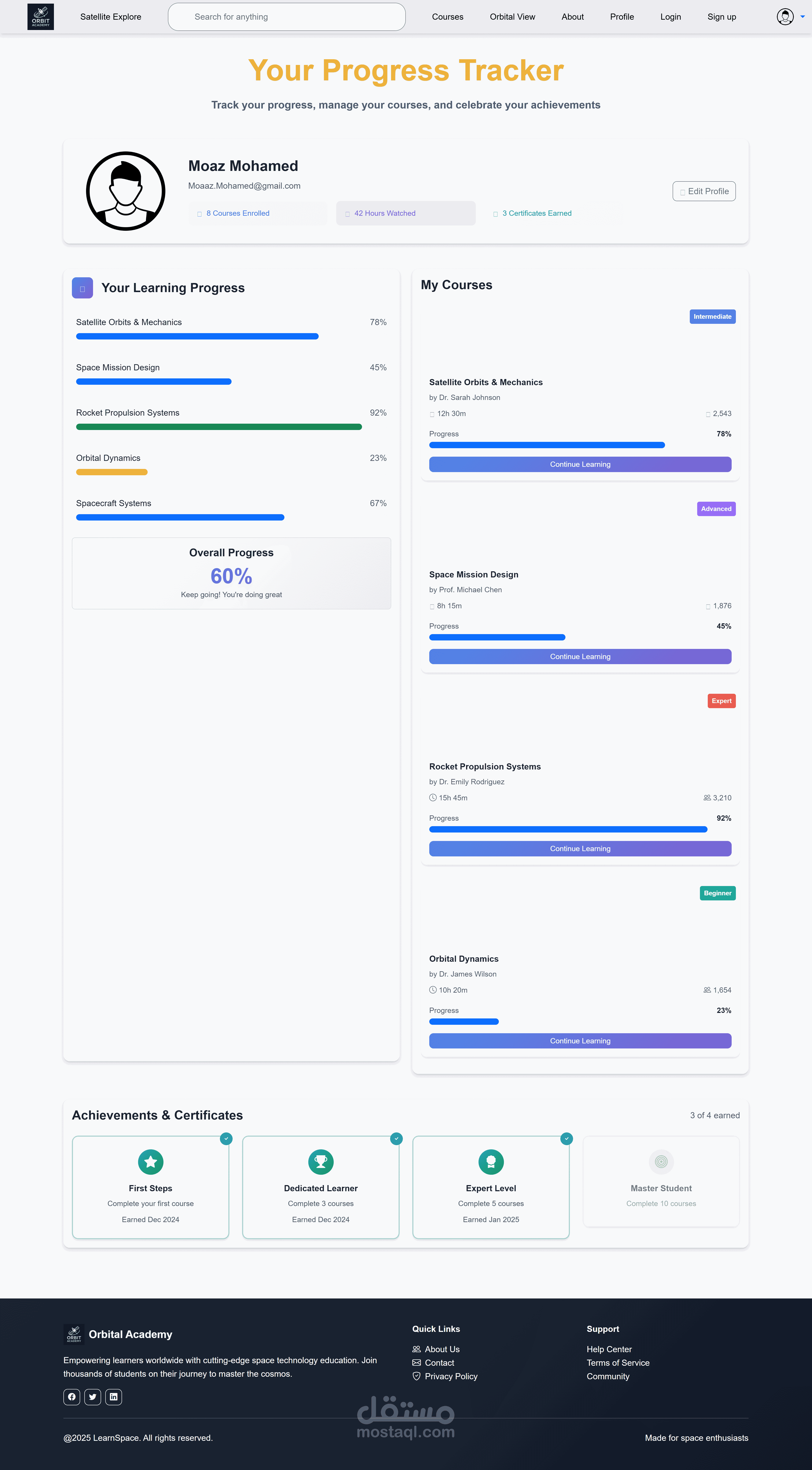 Profile & dashboard (ملف شخصي)