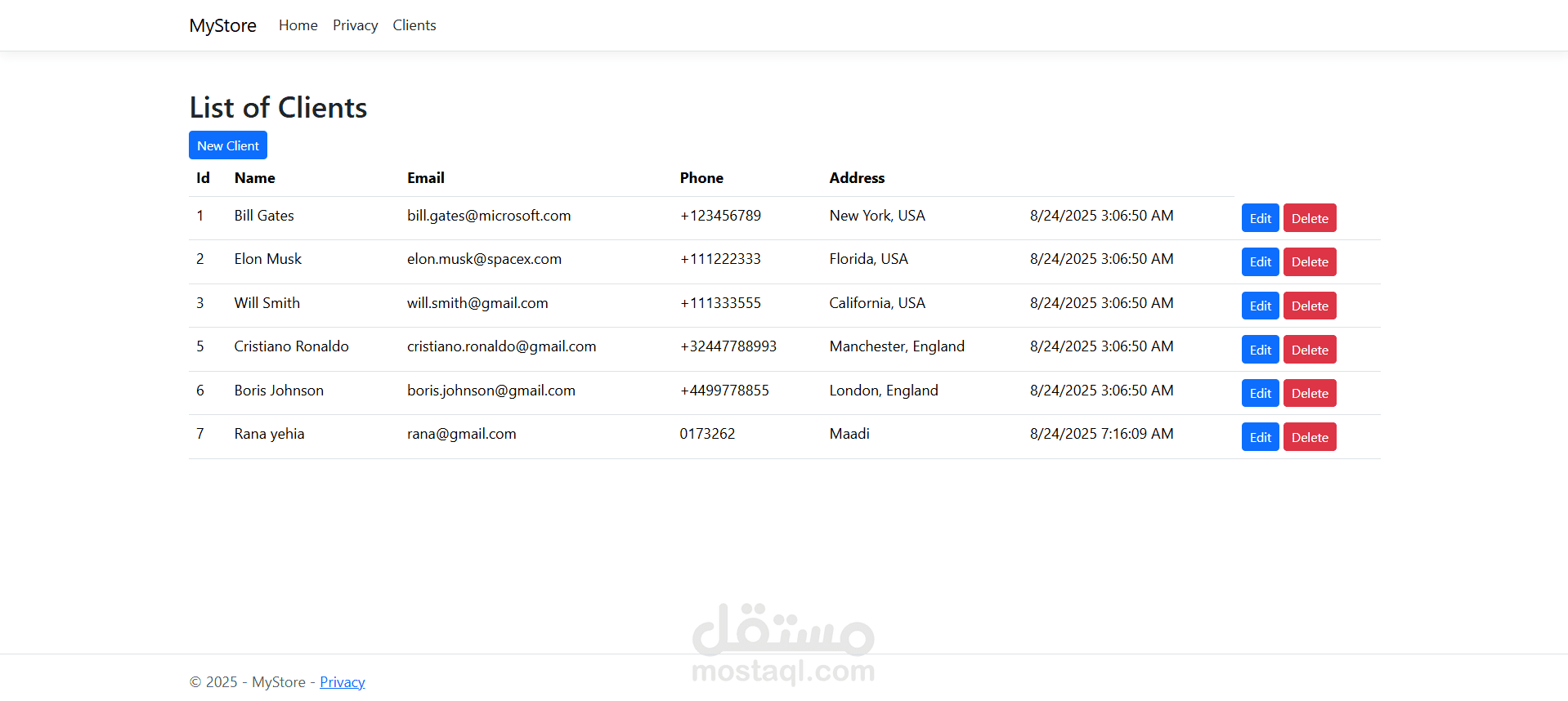 إدارة العملاء - Razor Pages - CRUD