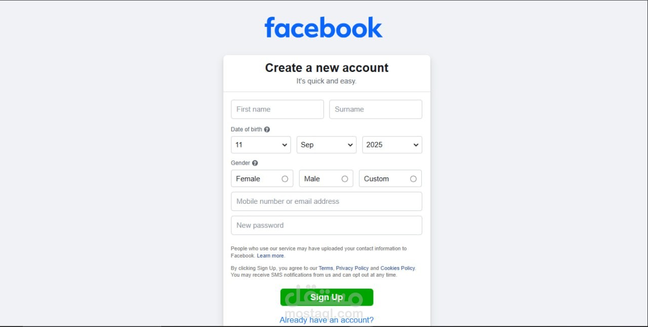 Test Cases for Facebook Registration