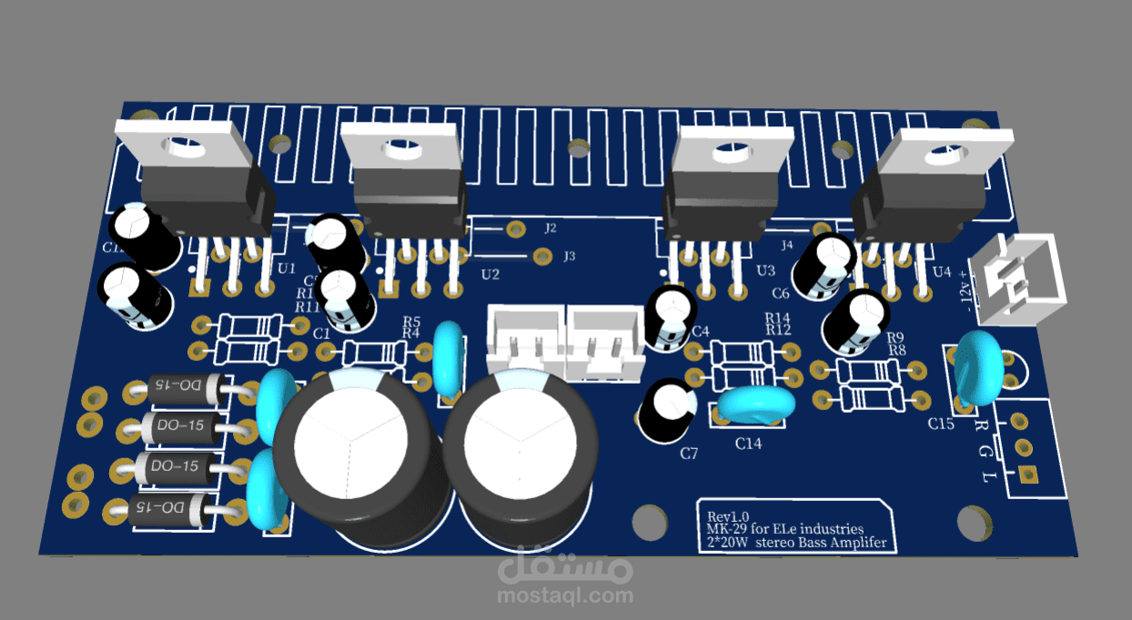 TDA2003 40W stereo bass amplifier PCB layout design