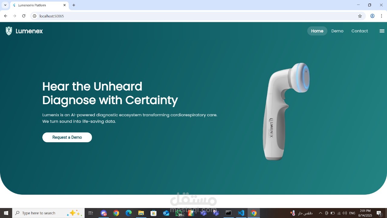 تطبيق ويب تشخيص أمراض القلب بالذكاء الاصطناعي – Lumenex Health